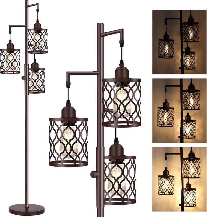 Rottogoon 68" Farmhouse Floor lamp, Dimmable Industrial Floor Lamps for Living Room, 3 Light Rustic Standing Tall Lamp Including 3 PCS 6W E26 Bulbs, Tree Floor Lamp for Bedrooms Room, Office, Bar, Brown - Image 1